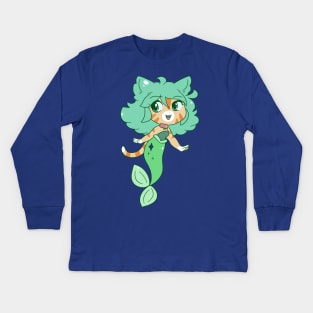 Cat Girl Mermaid Kids Long Sleeve T-Shirt